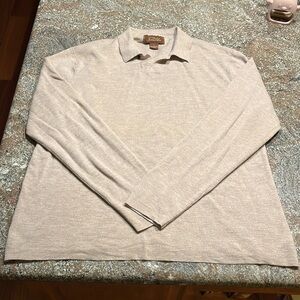 Tasso Elba Spa 100% Merino Wool Pullover Sweater Size L Neutral Tan Minimalist